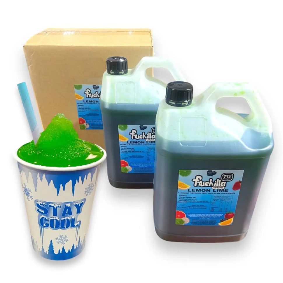 Fruchilla Lemon Lime slushie syrup – 99% fruit juice concentrate – 10L pack with 2x5L bottles