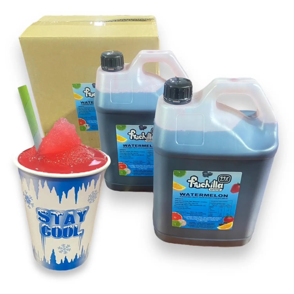 Fruchilla Watermelon slushie syrup – 99% fruit juice concentrate – 10L pack with 2x5L bottles