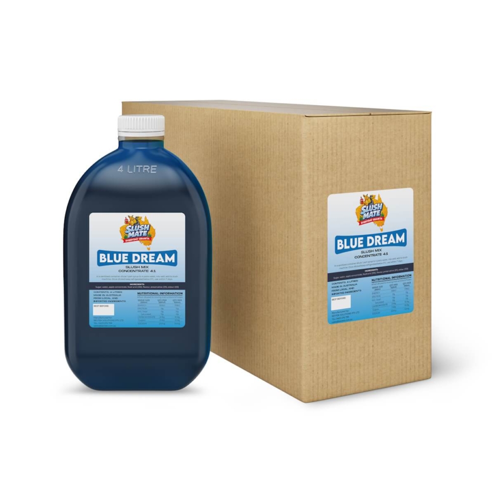 Slush Mate Everyday Granita Blue Dream 4L syrup bottle and carton