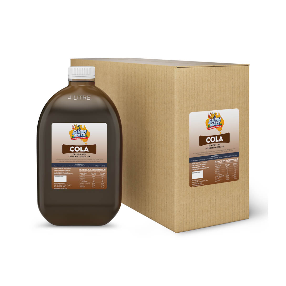 Slush Mate Everyday Granita Cola 4L syrup bottle and carton