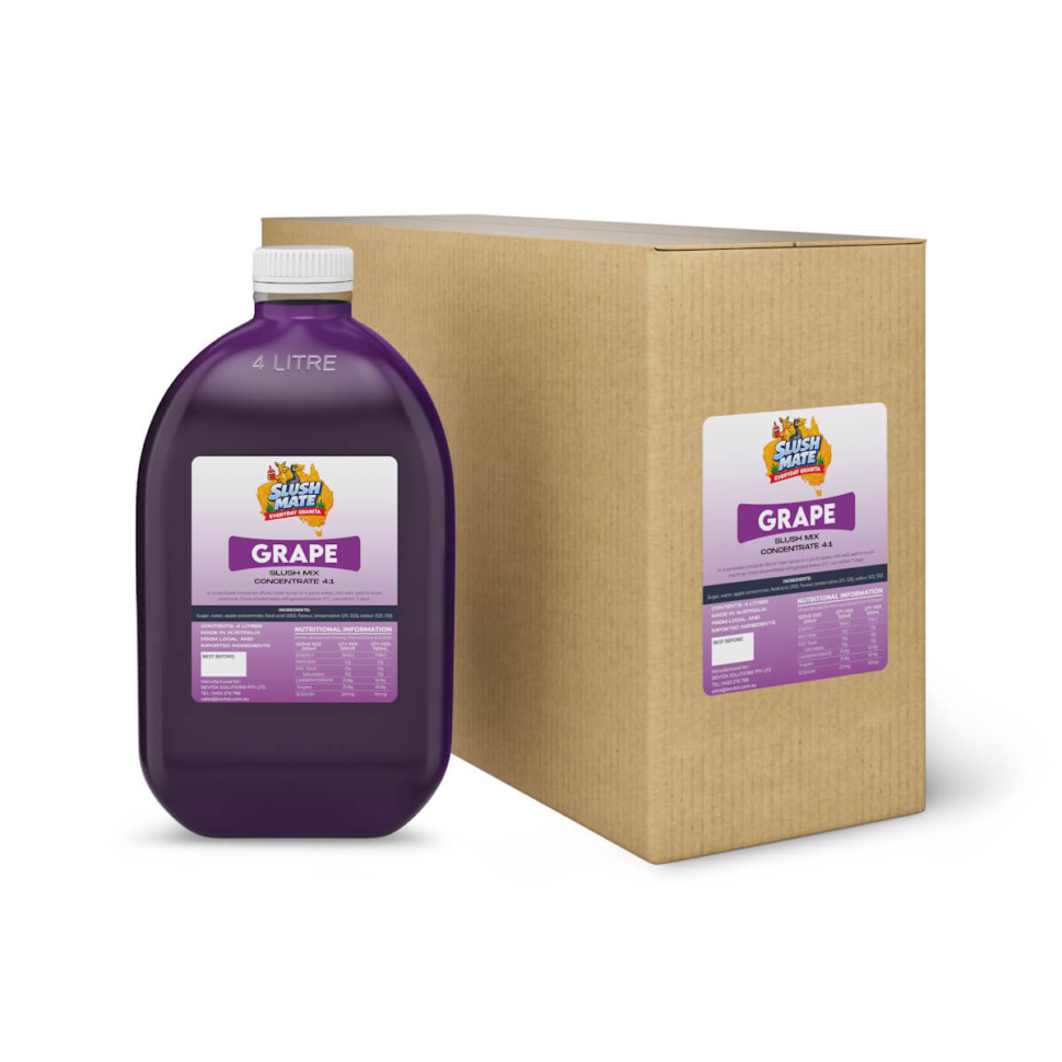 Slush Mate Everyday Granita Grape 4L syrup bottle and carton