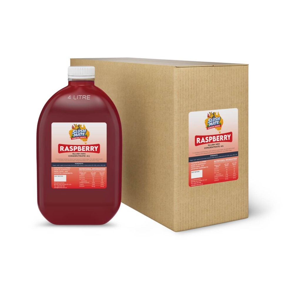 Slush Mate Everyday Granita Raspberry 4L syrup bottle and carton
