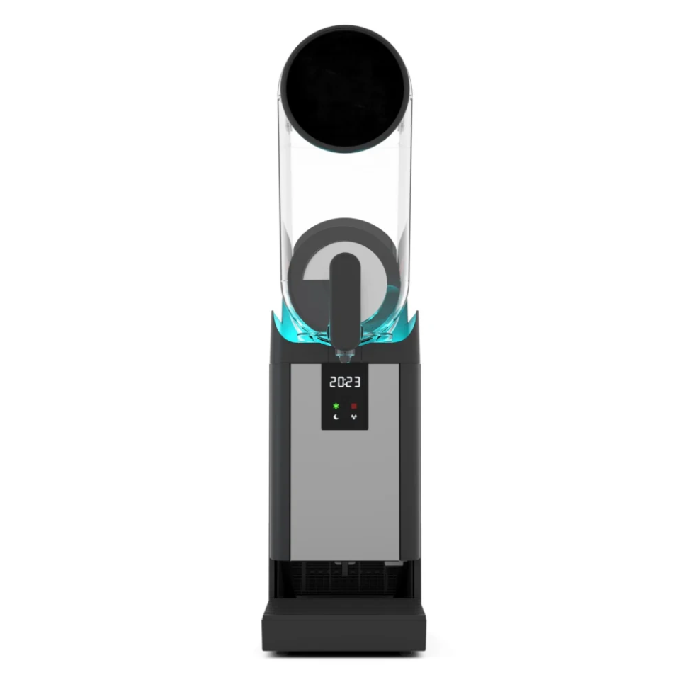 V AIR Smart+ 1 single bowl slush machine with 15L transparent hopper, multi-color LED lighting, smart touchpad controls, and compact vertical airflow design for efficient frozen beverage service in Perth venues.