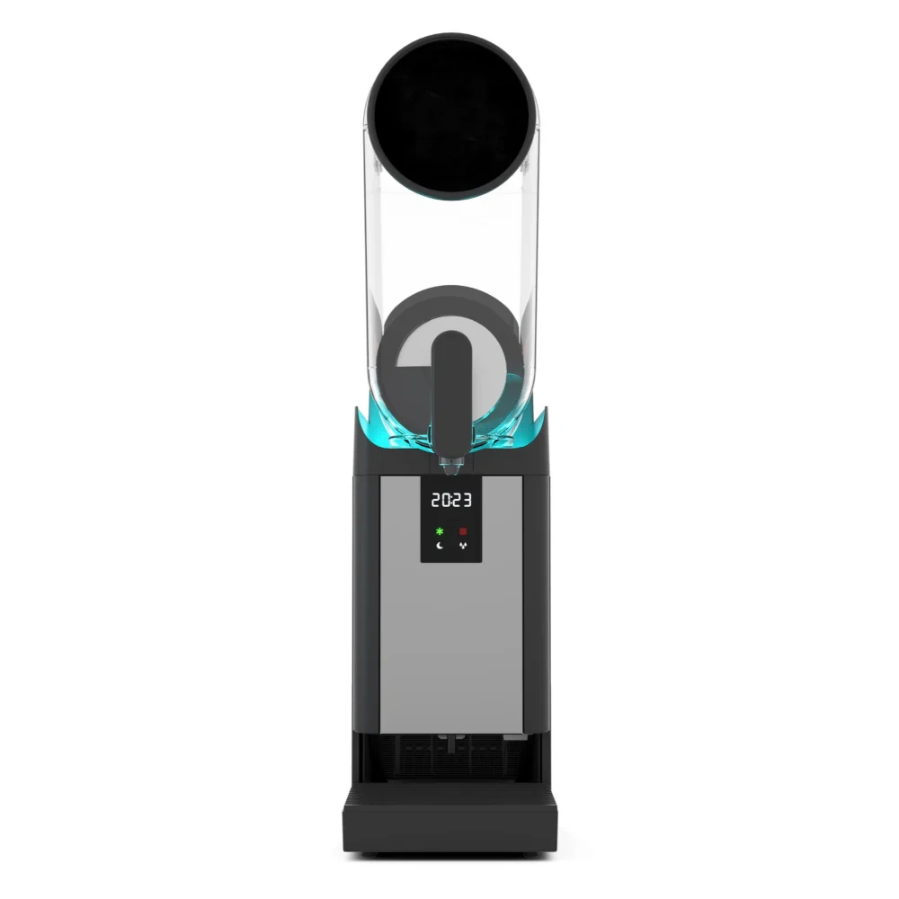 V AIR Smart+ 1 single bowl slush machine with 15L transparent hopper, multi-color LED lighting, smart touchpad controls, and compact vertical airflow design for efficient frozen beverage service in Perth venues.